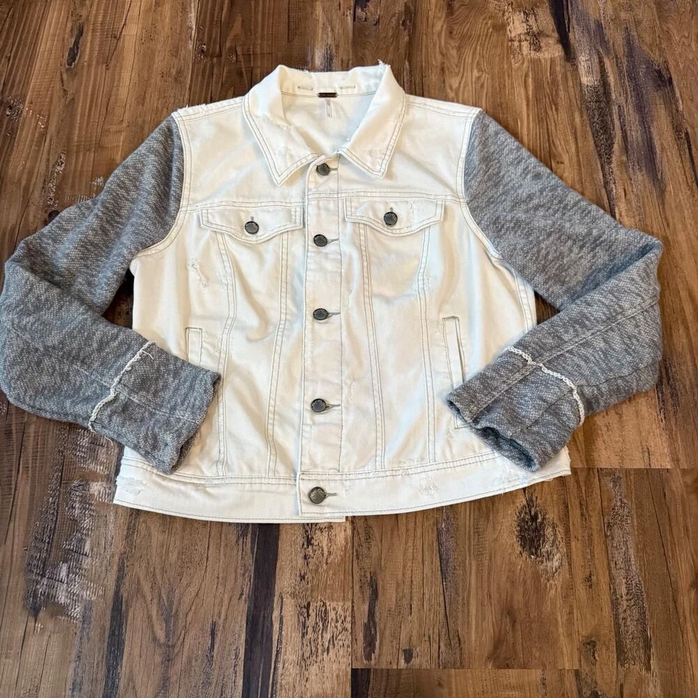 Free People Mixed Media Denim Jacket - Size Large